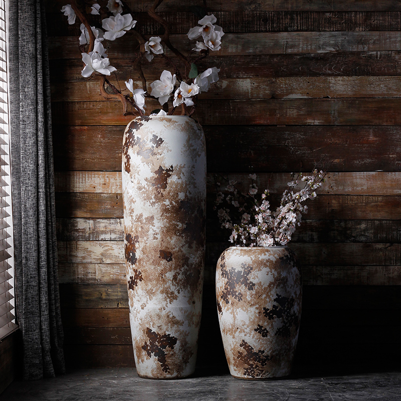 Jingdezhen ceramic vase simple retro modern ground vase sitting room garden courtyard hotel furnishing articles arranging flowers