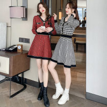 FENING MAJE small man dress 2020 Autumn Winter New Vintage Check knit A long sleeve short skirt
