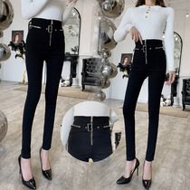 FENING MAJE foreign-style high-elastic leggings pants women 2020 Autumn New zipper design tight slim high waist pants