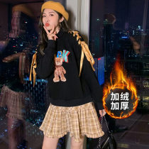 FENING MAJE2020 winter New ins cubs plus velvet padded skirt fake two dress women