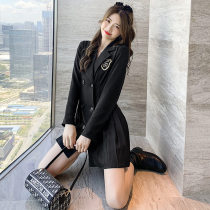 FENING MAJE2020 autumn womens new fashion lapel waist slim net red suit dress