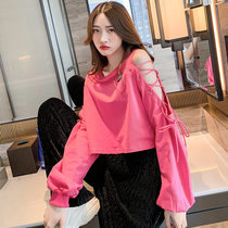 FENING MAJE2020 autumn new womens loose trend fried street sexy strapless long sleeve sweater women