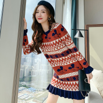 FENING MAJE Dress 2020 Autumn Winter New Womens Mickey Cartoon Knitted Long Sleeve A- line dress