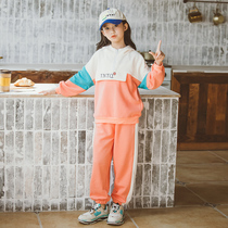 european station girls clothing set autumn 2022 new online red western style sports pants sweatshirt autumn casual children's clothing trendy