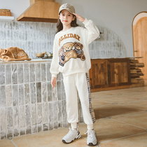 european girls sports suit 2022 new children's casual long sleeve sweatshirt two-piece set girls' fashionable autumn clothing