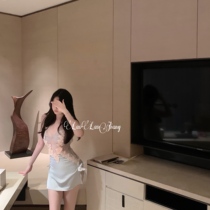 Kiki Stay Tonight Model Elegant Private Room Seductive Sexy Sling Pajamas Sleepwear Dress Women