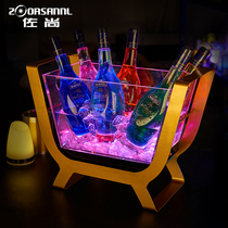 Zooshang Creative Bar luminous ice bucket led rechargeable transparent Acrylic stainless steel wine rack 6pcs champagne boat