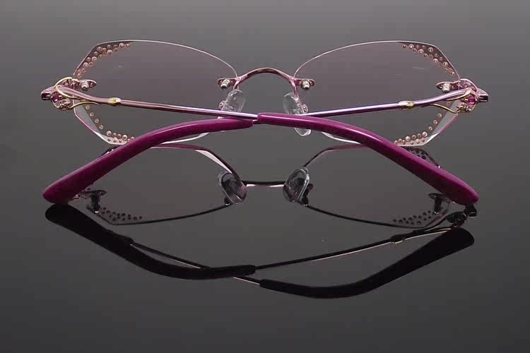 丹阳非球面近视眼镜片眼镜框女士平光眼睛切边镶钻一套无框眼镜架