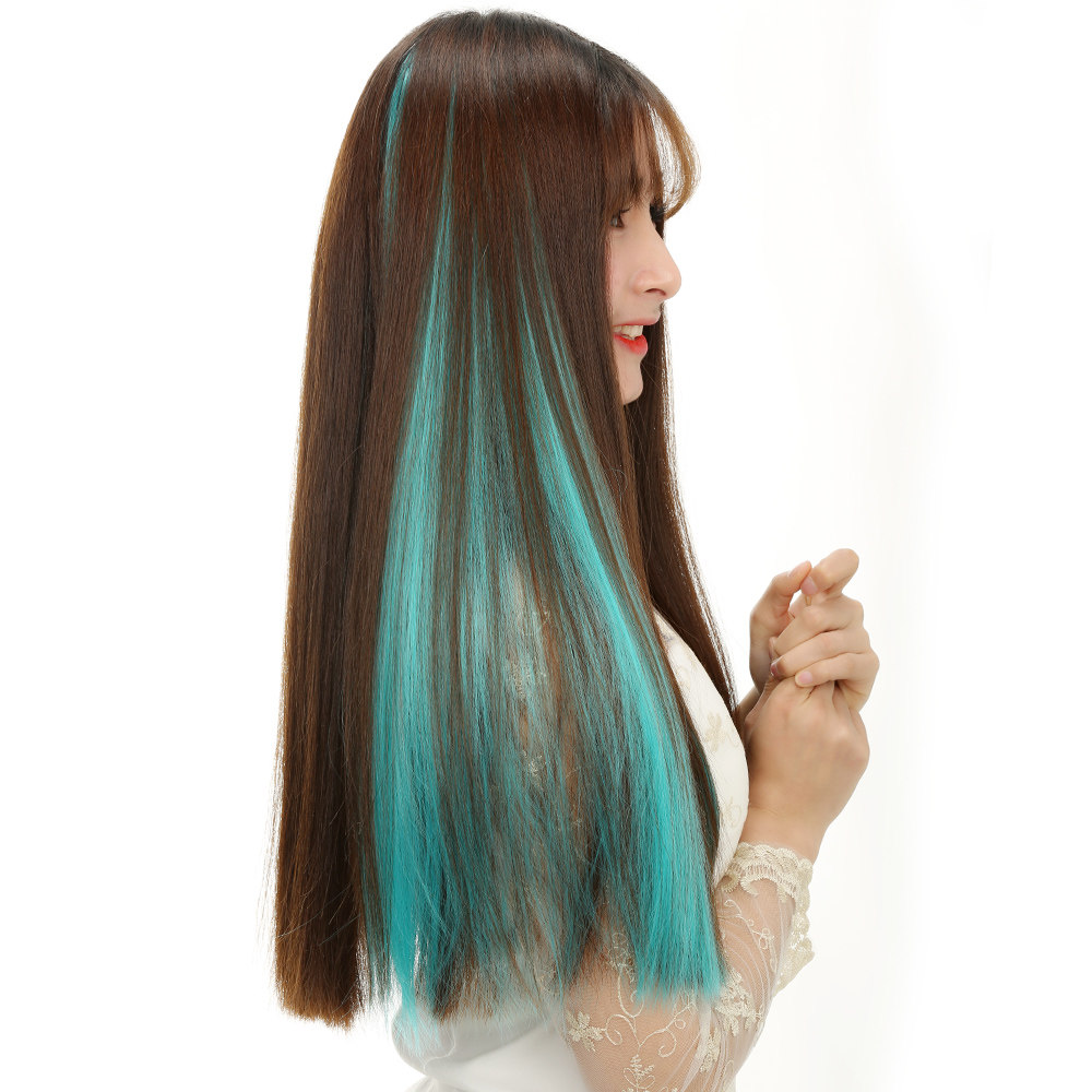 假发女长直彩色接发片两卡子隐形无痕挑染渐变色卷马尾一片式发束