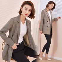 Plaid blazer womens spring and autumn 2021 net red Korean version of the British style fashion all-match casual small suit womens top