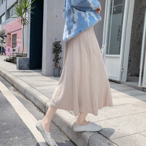 2022 new knitted skirt women autumn high waist mid-length small A-line wool skirt winter with sweater