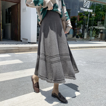 Knitted skirt womens autumn and winter with sweater 2022 new small mid-length high waist A-line woolen skirt