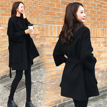 Black double-sided cashmere coat womens autumn and winter 2022 new Korean version loose small woolen woolen coat large size