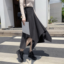 Irregular stitch skirt womens autumn 2022 new high waist mid-length small winter with sweater wool skirt
