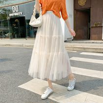 Yarn dresses dresses Andromeda dresses Womens summer 2023 new medium long section High waist a Chinese character Peppa dress net yarn half body long dress black