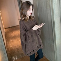 Sweater womens autumn and winter outer wear pullover 2022 new lazy style loose long-sleeved thick wool knitted top student thick