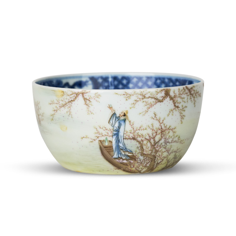 Pastel blue glasses full moon teacup, poetic masters cup tuba li bai bowl of jingdezhen ceramic tea set