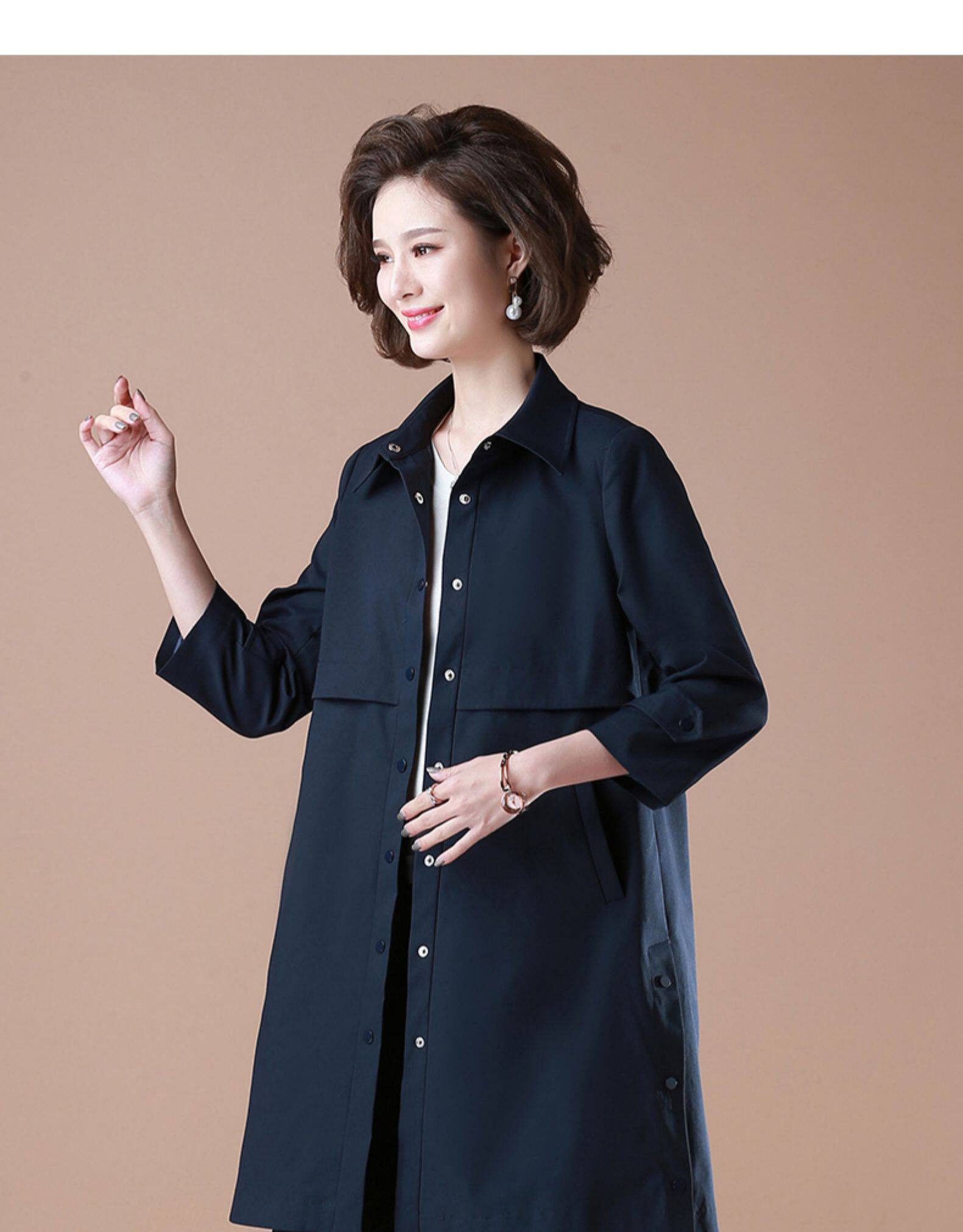 恋名媛中年女春装薄款风衣外套40岁50洋气大码中老年妈妈春秋上衣中长