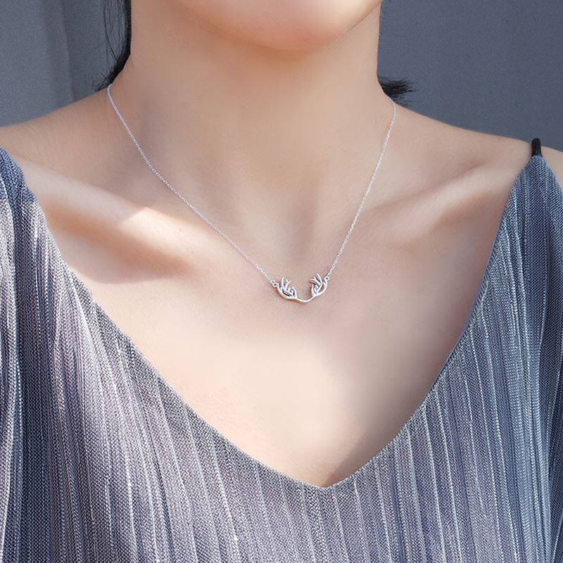 小麋人银匠迷雾森林鹿角日系文艺清新s925纯银短项链锁骨链礼物女_7折