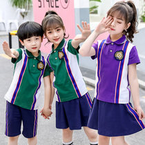 Academy style purple school uniform set primary school students summer new class clothes pure cotton short sleeve teacher clothes kindergarten Garden clothes