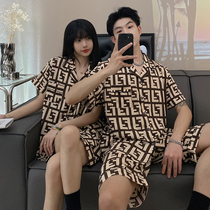 Pajamas womens summer ice silk thin section couple short-sleeved new mens net celebrity high-end simulation silk homewear suit