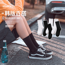 Socks mens middle tube stockings mens spring and autumn summer thin black white sports stockings womens ins tide Cotton