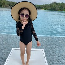 Girls Swimsuit New Princess One-piece Black Lace Childrens Swimsuit Girl Baby Children Long Sleeved Swimsuit