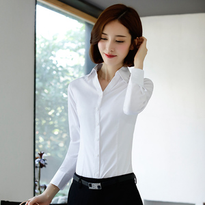 白衬衫女长袖2018春装新款职业装修身正装工作服工装打底白色衬衣