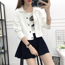 White denim jacket female spring and autumn short student loose Korean bf jacket top Harajuku casual small jacket