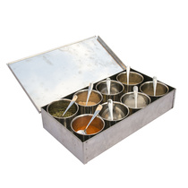 Stainless steel round lattice thick large seasoning box 4 grid 6 flavor 8 flavor box with lid sample box square box seasoning tank