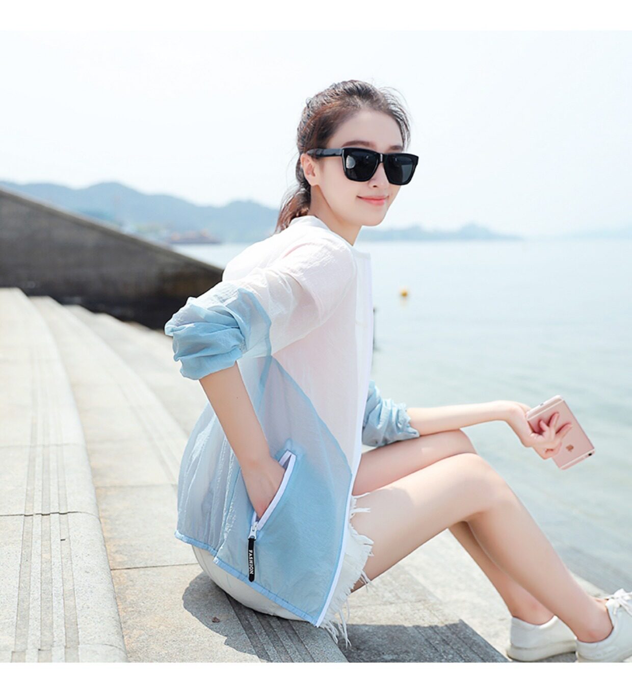 天猫夏季连帽短款透气拼接防晒衣