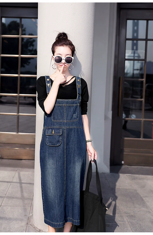 Gedailin denim dây đeo váy mới của phụ nữ mùa xuân và mùa thu năm 2021 xu hướng váy trung niên rộng rãi giản dị của Hàn Quốc - váy đầm