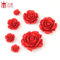 Red cinnabar lacquer carved roses loose beads handmade DIY ring earrings bracelet jewelry small accessories material