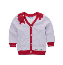 Very small fish 26532 boy spring autumn casual pure color knit pure cotton 12 months V collar soft jacket jacket