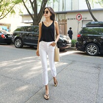 Straight-barreled jeans women's eight-point pants 2020 spring and autumn new Korean version of high waist and thin elasticity white nine-point trousers