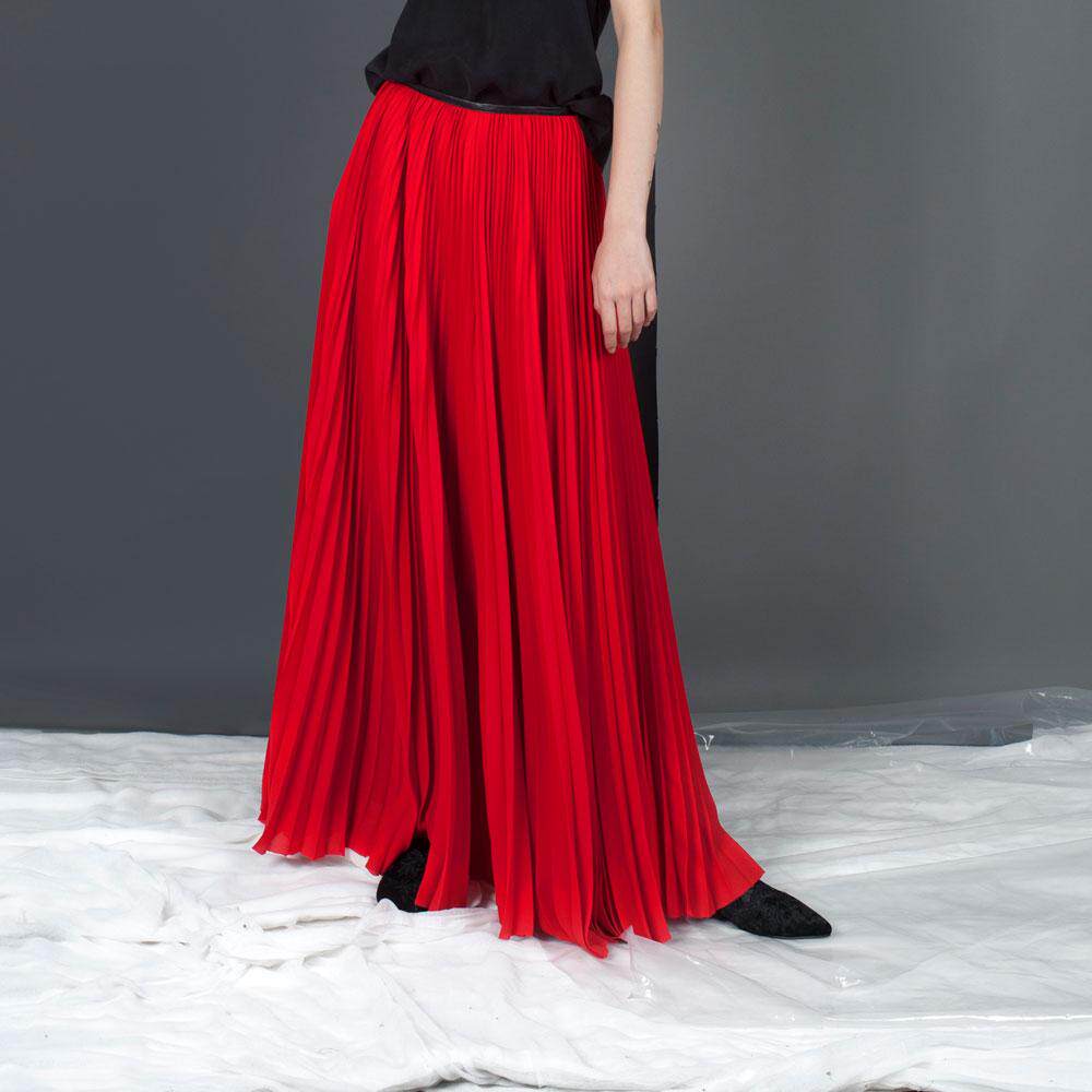 涂月设计款女神范红色百褶裙时尚显瘦半身裙女