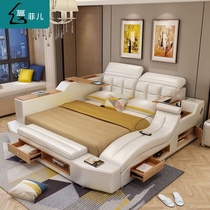 Massage tatami leather bed leather bed double bed Queen bed 1 8 multifunctional modern minimalist master bedroom storage wedding bed