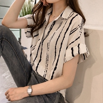 Korea Short Sleeve Shirt Women 2021 Summer New Top Size Womens Striped Shirt Loose Casual base shirt