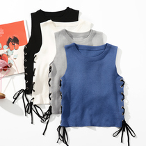 Vest female 2021 summer Korean personality side cross lace-up sweater slim sleeveless navel short top