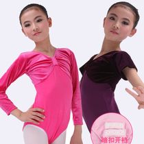 Girls dance clothes Chinese dance practice uniforms spring and autumn long sleeves purple ballet test Girls folk dance costumes