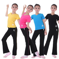 Childrens black dance clothes girls Chinese dance girls Latin dance practice clothes summer short sleeve trousers cotton set