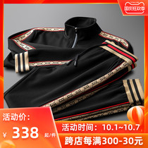 Light Luxury men and women with spring and autumn collar black leisure sports suit men slim 2021 new two pieces of clothing