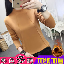 Large size womens fat mm fashion warm clothes thick velvet half high collar base shirt women Autumn Winter Wild