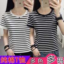 Large size womens clothing 200 pounds fat mm summer 2021 new cotton striped short-sleeved heart machine t-shirt womens niche top tide