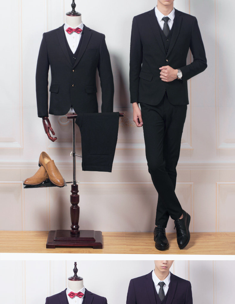 西服套装三件套四季新郎结婚礼服伴郎服韩版修身男士西装工作正装