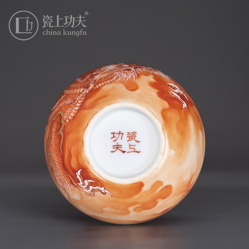 Cylinder cups porcelain jingdezhen pure hand - made alum red dragon kung fu masters cup ceramic cup of tea cups