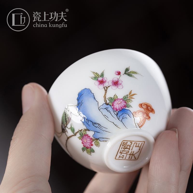 Kung fu tea set on the porcelain ceramic single cup sample tea cup small hand hand draw flowers and birds master cup personal cup