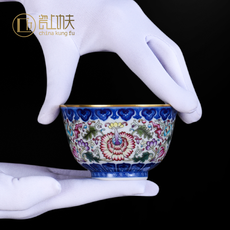 Jingdezhen ceramic cups from the single master cup of pure hand - made porcelain sample tea cup high - grade colored enamel tea set