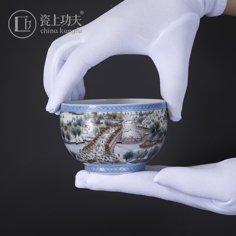 Porcelain kung fu tea cups on heavy pastel painting masters cup clear large jingdezhen tea by hand