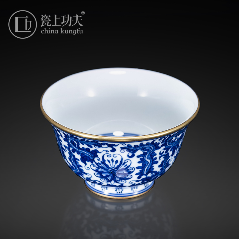 Pure hand - made porcelain of jingdezhen ceramic pressure hand cup kung fu tea cups yongle paint single cup bowl is the view